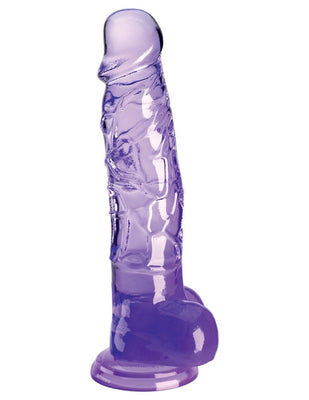 Clear purple 8-inch realistic textured adult toy with suction base and detailed design.