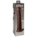 Packaging of King Cock Elite 11-inch dual-density silicone dildo in dark brown with suction cup base and lifelike texture.