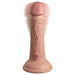 Realistic dual-density silicone dildo with vibrating head and suction cup base in natural skin tone.