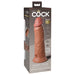 Packaging of King Cock Elite 8-inch vibrating dual-density silicone dildo with suction base and USB rechargeable features.