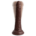 Dark brown realistic silicone dildo with textured shaft and wide suction cup base, shown upright on white background.