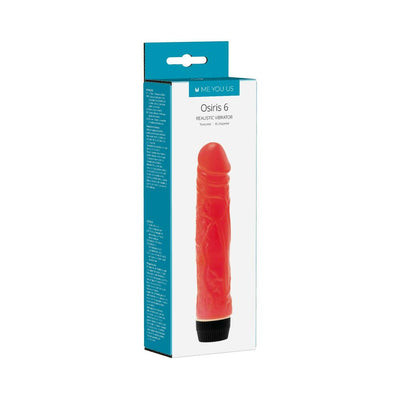Packaging of Kinx Osiris 6 pink realistic textured vibrator with multi-speed control.