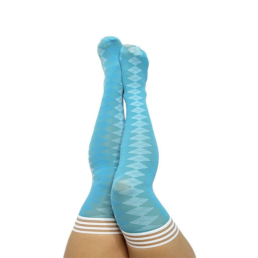 Kixies On Point Collection Par 4 Blue Argyle Thigh-high Stockings Size C - SexToy.com