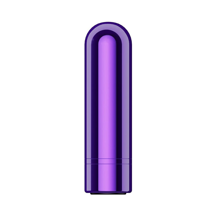Compact purple metallic mini bullet vibrator with smooth rounded tip and sleek cylindrical design.