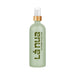La Nua Cucumber Aloe water-based lubricant in a frosted green glass bottle with wooden pump top.