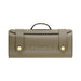 Olive green La Nua branded leather gift bag with gold snap buttons and a small handle on top.