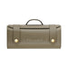 La Nua branded taupe leather gift bag with handle and gold snap buttons, closed and compact design.
