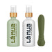La Nua gift set with green cucumber aloe lube, white toy cleaning mist, and matching green ultra bullet vibrator.