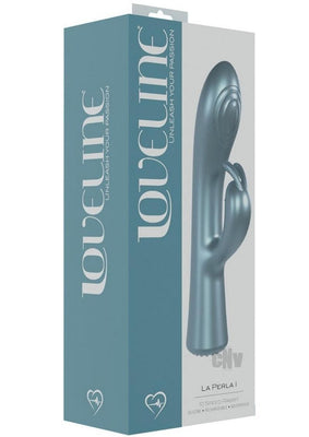 Packaging box of Loveline La Peria I Rabbit vibrator in blue and white with product image and branding details.