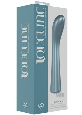 Packaging of La Peria III Gspot Vibe in blue and white box featuring the sleek, curved blue vibrator.