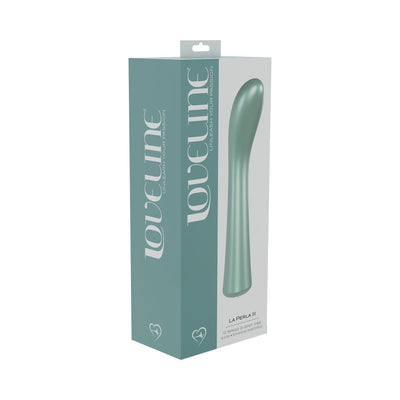 Packaging box of La Peria III Gspot vibrator in teal and white with product image and branding details.