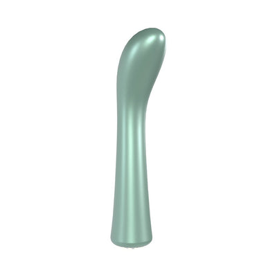Sleek mint green G-spot vibrator with curved tip and smooth matte finish for targeted stimulation.