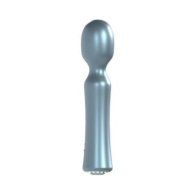 Sleek blue wand vibrator with rounded head and ergonomic handle, designed for powerful, quiet stimulation.