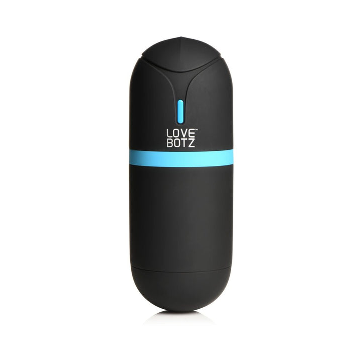 Black and blue sleek Love Botz Lb Milker Mega Pod with a smooth, ergonomic design and a single blue button on the front.