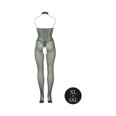 Le Desir Fishnet And Lace Bodystocking Midnight Green
