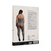 Packaging of Le Desir Ocean Deep fishnet and lace bodystocking showing back view of model wearing the open crotch design in blue fishnet material