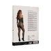 Packaging of Le Desir Lace Long-sleeved Bodystocking in midnight green showing back view of model wearing the lace bodystocking with open shoulder design.