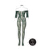 Midnight green lace long-sleeved bodystocking with open crotch design on a mannequin, available in XL to 4XL sizes.