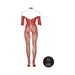 Red lace long-sleeved bodystocking with floral pattern and open crotch, shown on a mannequin outline, size XL to 4XL.