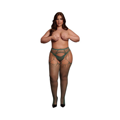Le Desir Shredded Suspender Pantyhose Midnight Green