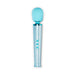 Le Wand All That Glimmers Petite wand vibrator in shimmering blue with three-button control on handle.
