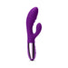 Purple double-motor rabbit vibrator with curved shaft and ergonomic handle with control buttons.