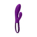 Purple double-motor rabbit vibrator with curved shaft and control buttons on a silver base.