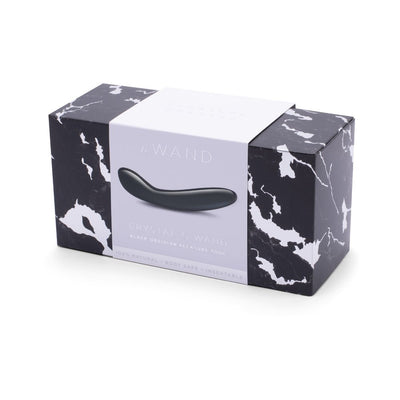 Le Wand Crystal G Wand in black obsidian with elegant black and white marbled packaging box.