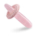 Pink crystal wand with textured silicone ring and smooth rounded tip for gentle massage and stimulation.