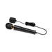 Le Wand Powerful Petite Plug-in massager in black with flexible silicone head and long cord charger on white background.