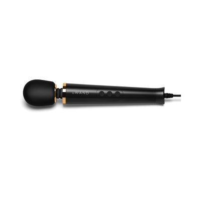 Le Wand Powerful Petite Plug-in massager in black with flexible neck, silicone head, and three-button control on handle.
