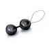 LELO Beads Noir set of two glossy black Ben Wa style pleasure beads connected by a silicone harness loop.