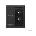 LELO Luna Beads Noir in sleek black packaging with two glossy black pleasure beads displayed inside.