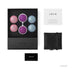 LELO Beads Plus set with six interchangeable pink, purple, and blue weighted beads, black storage pouch, manual, and warranty card in black box.