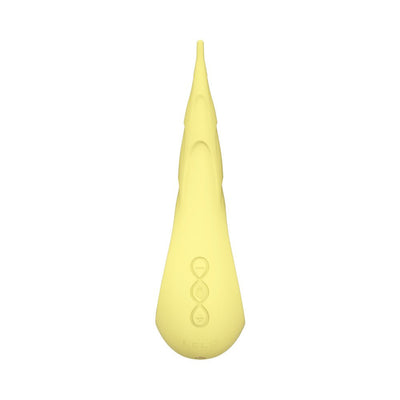 Yellow LELO Dot Cruise clitoral vibrator with smooth silicone finish and ergonomic shape, shown from front view.