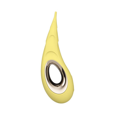 Yellow Lelo Dot Cruise clitoral vibrator with ergonomic loop handle and smooth silicone finish.