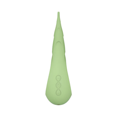 Lelo Dot Cruise clitoral vibrator in soft green with ergonomic shape and textured tip, featuring three control buttons.