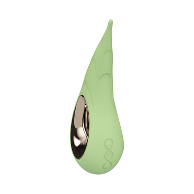 Lelo Dot Cruise clitoral vibrator in soft green silicone with ergonomic curved design and metallic accent handle.