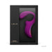 Lelo Enigma dual-action sonic massager in deep rose displayed in sleek black packaging with transparent window.