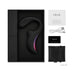 Lelo Enigma black dual-action massager with USB charger, storage pouch, warranty card, and user manual in sleek black packaging.