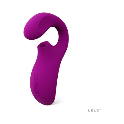 Deep rose Lelo Enigma dual-action sonic massager with ergonomic curved design and control buttons on the handle.