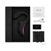 Lelo Enigma Cruise dual stimulator in black with USB charging cable, storage pouch, user manual, and warranty card in packaging box.