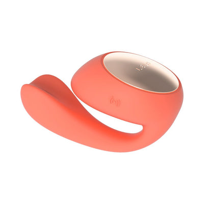 Coral-colored Lelo Ida Wave dual stimulator with smooth silicone body and rose gold accent top, designed for G-spot and clitoral stimulation.