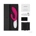 Lelo Ina Wave 2 dual stimulator in pink and white with USB charging cable, storage pouch, warranty card, and instruction manual in black box.