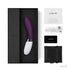 Lelo Liv 2 purple and white personal massager with USB charging cable, storage pouch, warranty card, and user manual in black box.