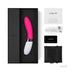 Lelo Liv 2 pink and white vibrator in black box with USB charging cable, warranty card, storage pouch, and user manual.