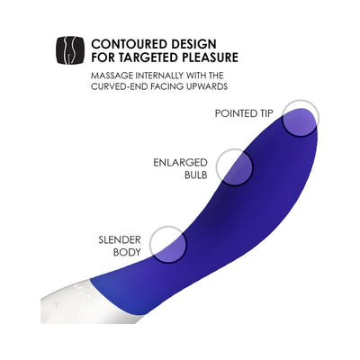 Blue Lelo Mona Wave with contoured design featuring a pointed tip, enlarged bulb, and slender body for targeted internal massage.