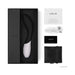 Lelo Mona Wave G-spot stimulator in black and white with USB charging cable, storage pouch, warranty card, and user manual in packaging.