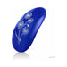 Sleek blue Lelo Nea 2 massager with delicate silver floral design and smooth, curved shape.