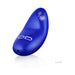 Sleek blue Lelo Nea 2 personal massager with floral design and smooth, curved shape on white background.